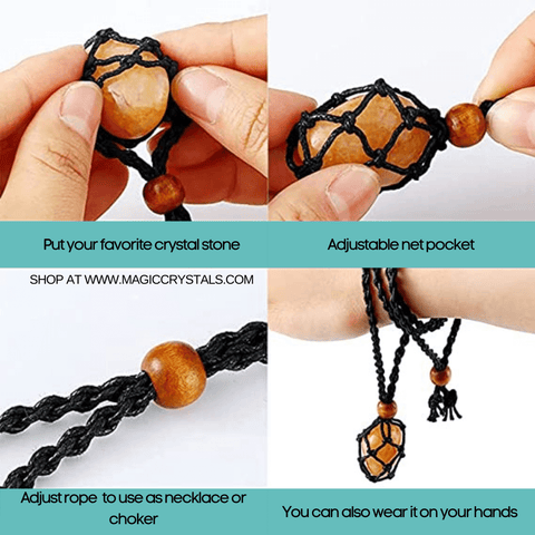 Magic Crystals. Empty macrame crystal stone pouch, Hold your favorite stone in an adjustable necklace.