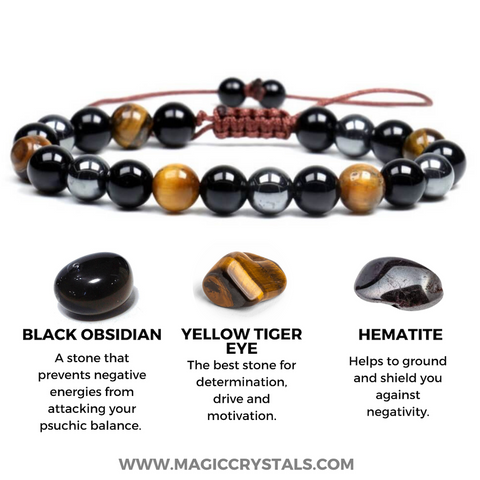 Tiger Eye Hematite Lava Stone and Obsidian Adjustable Bead