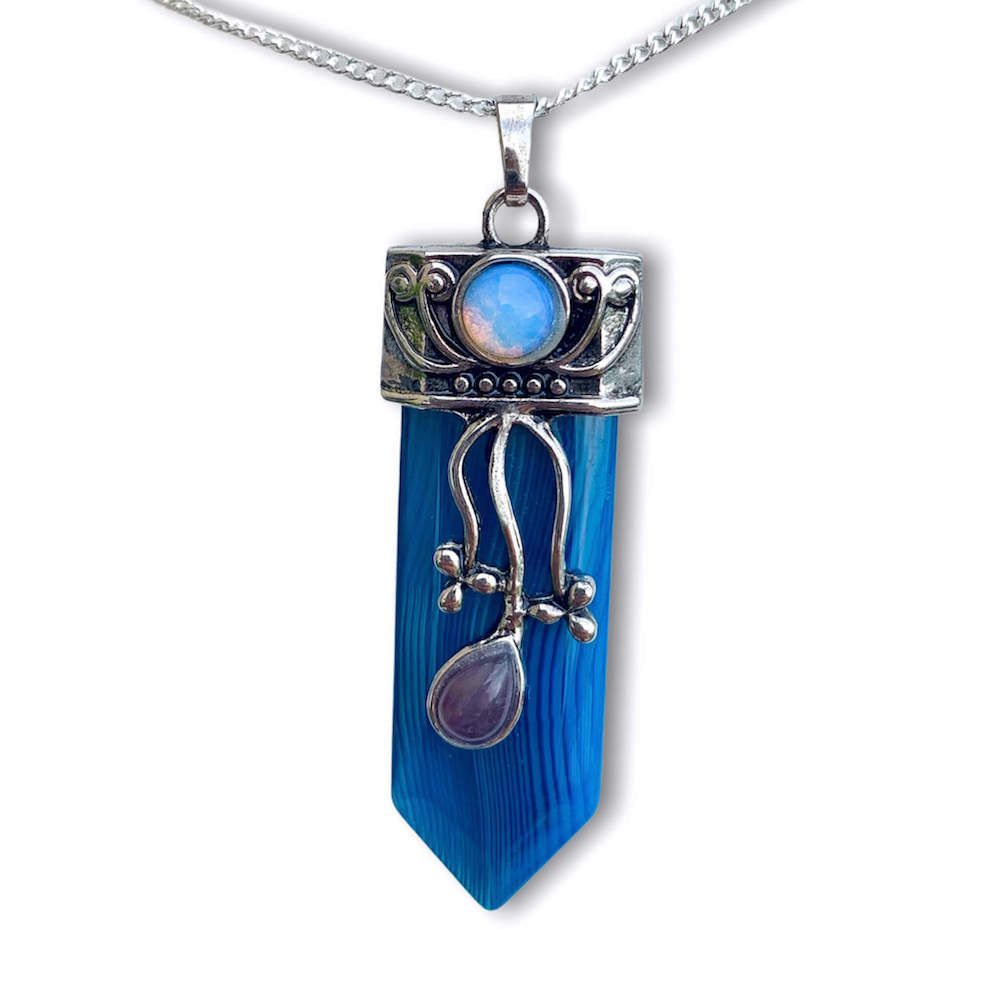 Blue Lace Agate Stone Pendant Handmade Crystal Necklace - Magic Crystals