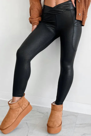 Black V Crossover High Waist Pocketed Leggings - TOO SASSY - THE SASSY STORE