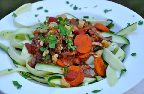 Slow Cooker Turkey Spaghetti over Zucchini Noodles