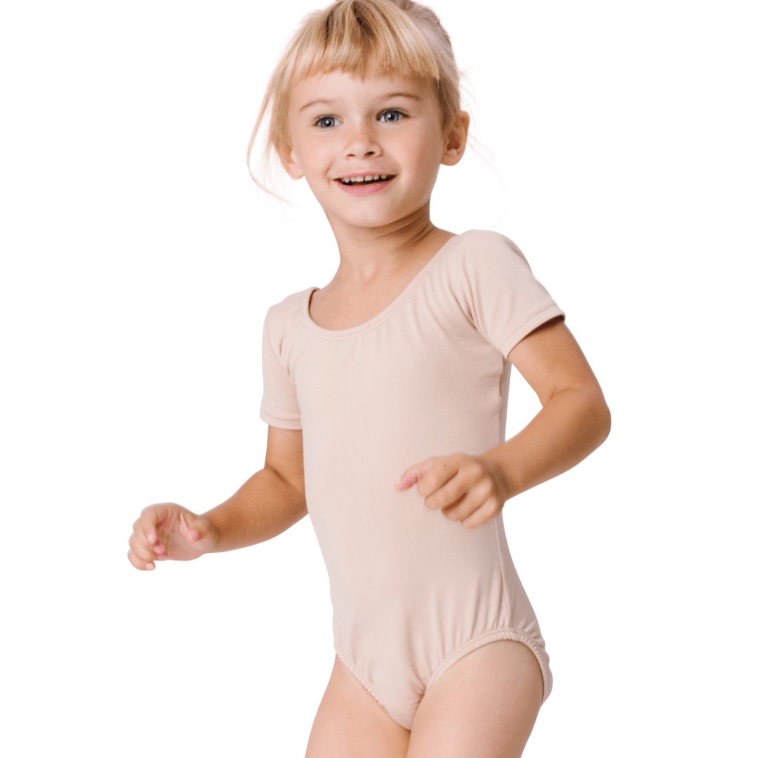 Kids Bodysuit Short Sleeve Solid Color Leotard Gymnastics Suit