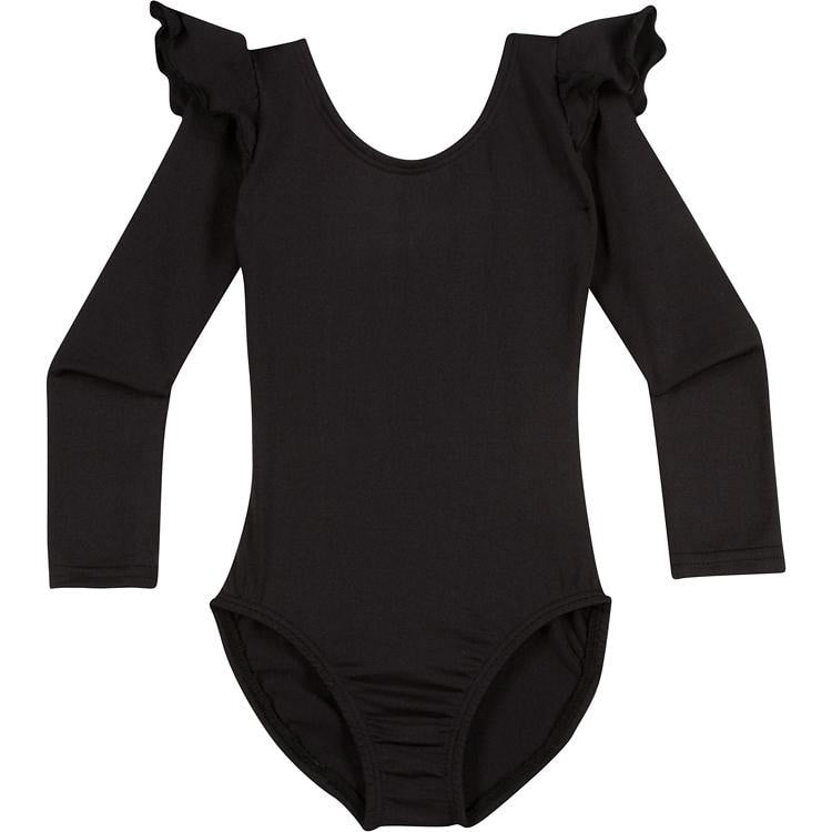 Black Long Sleeve Ruffle Leotard For Toddler And Girls Made In Usa