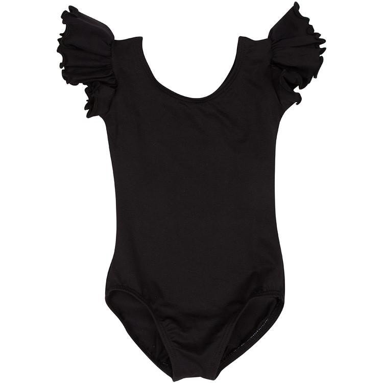 Black Leotard Flutter Ruffle Short Sleeve For Toddler And Girls The