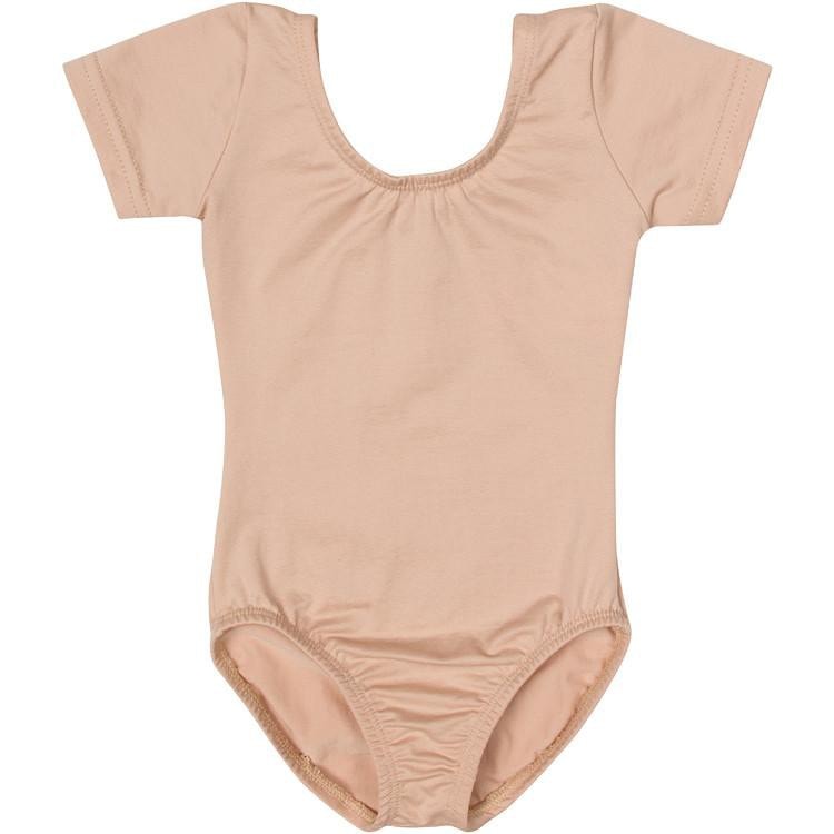 NUDE SKINTONE BEIGE Leotard with Short Sleeve for Toddler and Girls ...