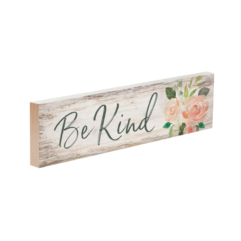 P. Graham Dunn Be Kind Floral Whitewash 6 x 1.5 Mini Pine Wood Tabletop Sign Plaque