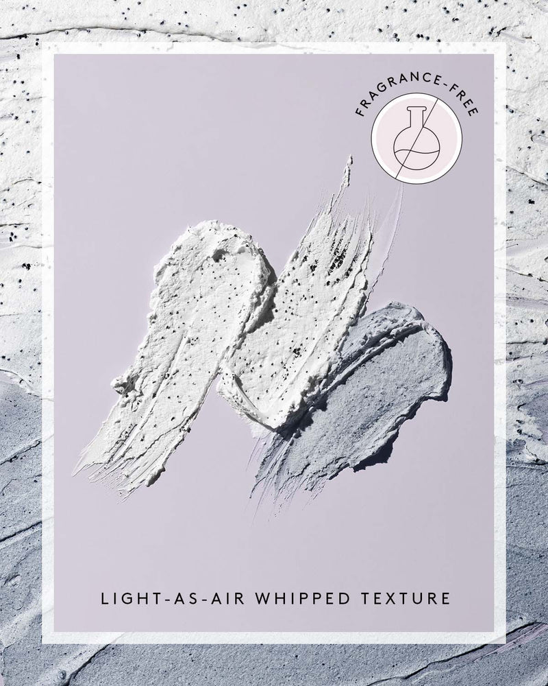 Smears of Cookies N Clean Face Mask with overlay text: "Light-as-air whipped texture" and the fragrance-free logo superimposed.