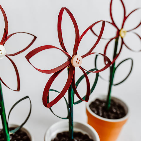 Toilet paper paper towel tube craft. Eco friendly Earth Day project Flower pencils