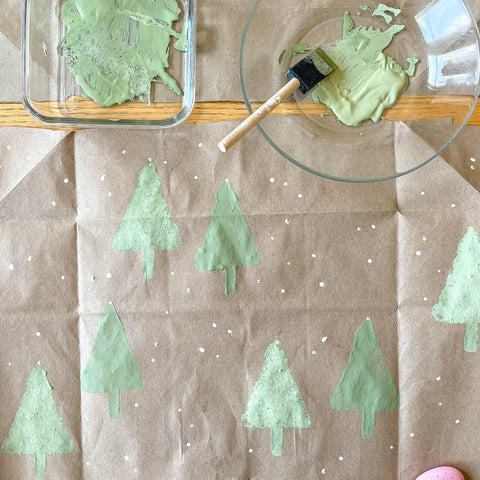 Handpainted recycled wrapping paper green your holidays eco-friendly