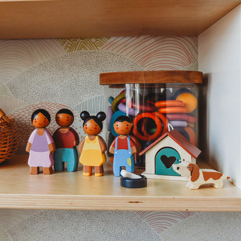 Tender Leaf Toys Sunny Family on a toy shelf.