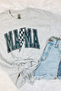 MAMA Grey Checkered Bolt Tee