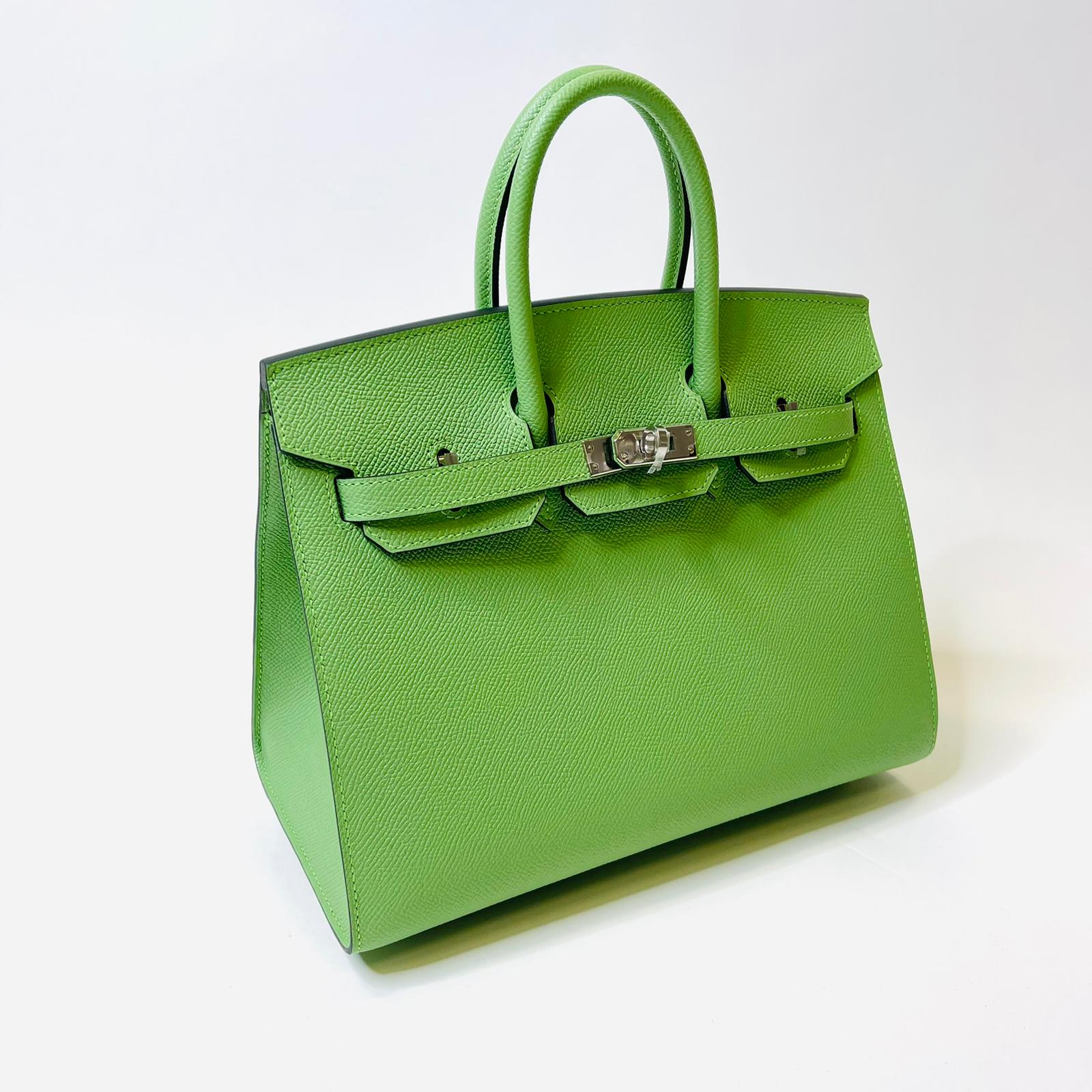 Replica Hermes Kelly Pochette Bag In Vert Criquet Epsom Leather