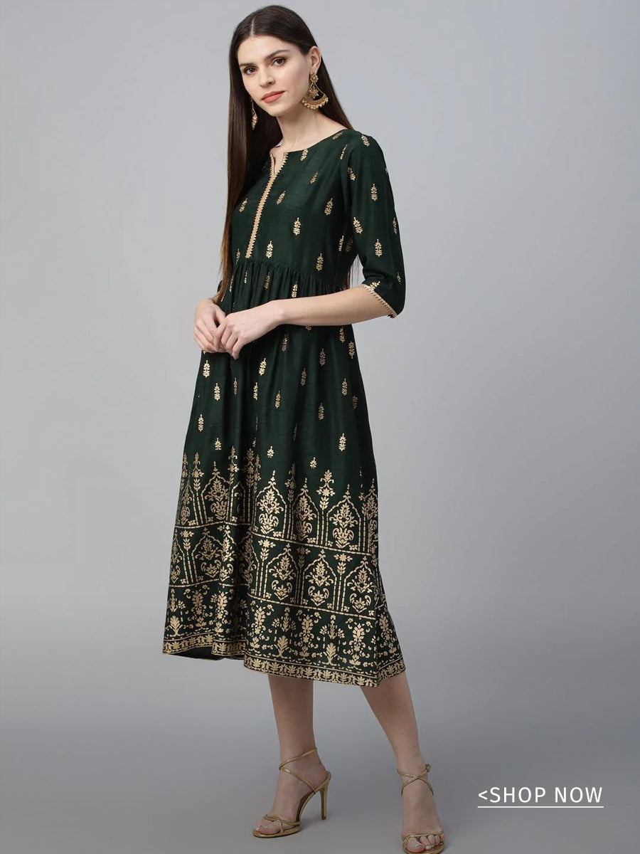 Green Printed Polyester Dress