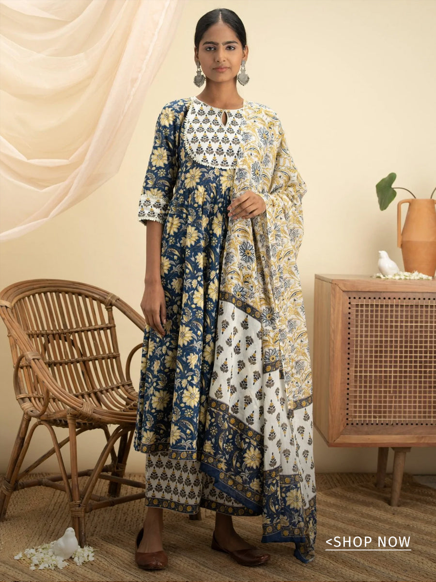 Off White Printed Cotton Kurta