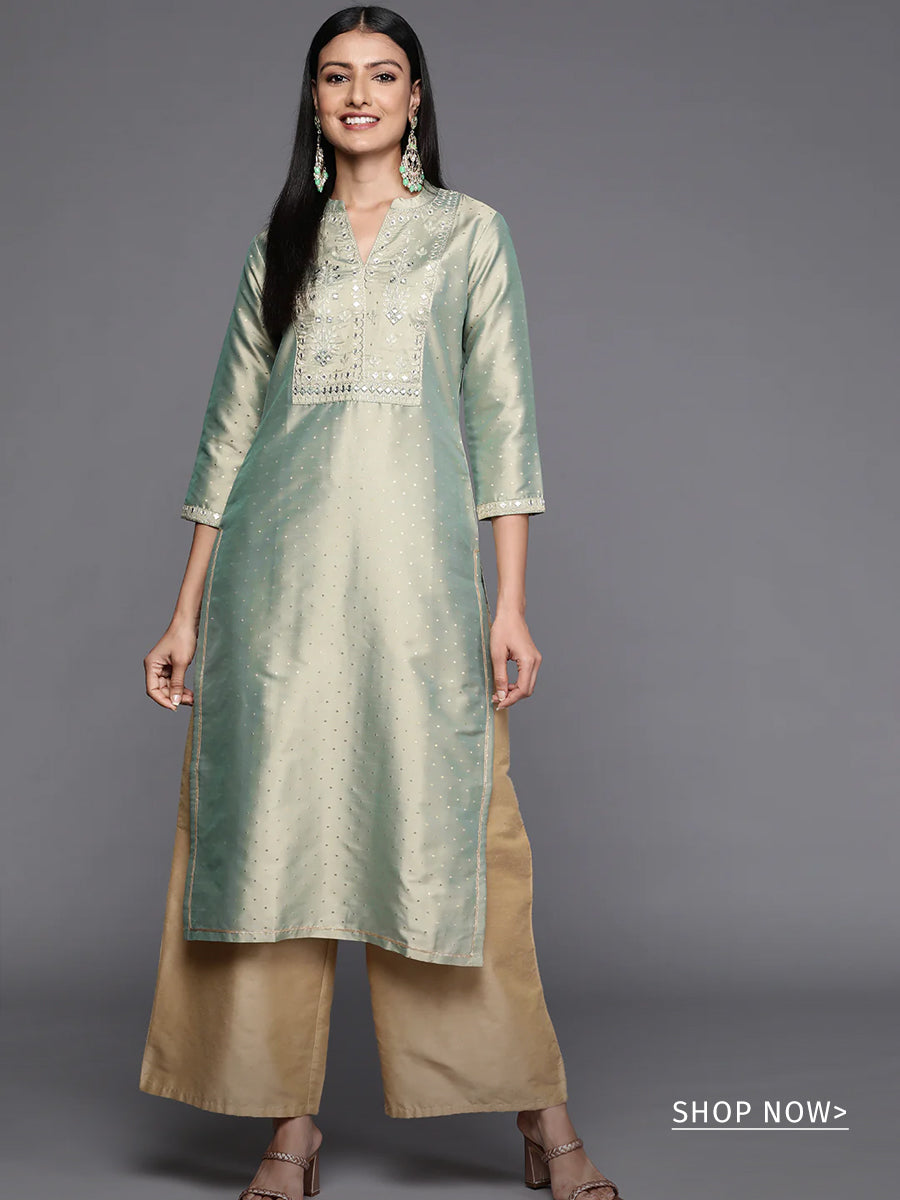 Green Yoke Design Art Silk Straight Kurta