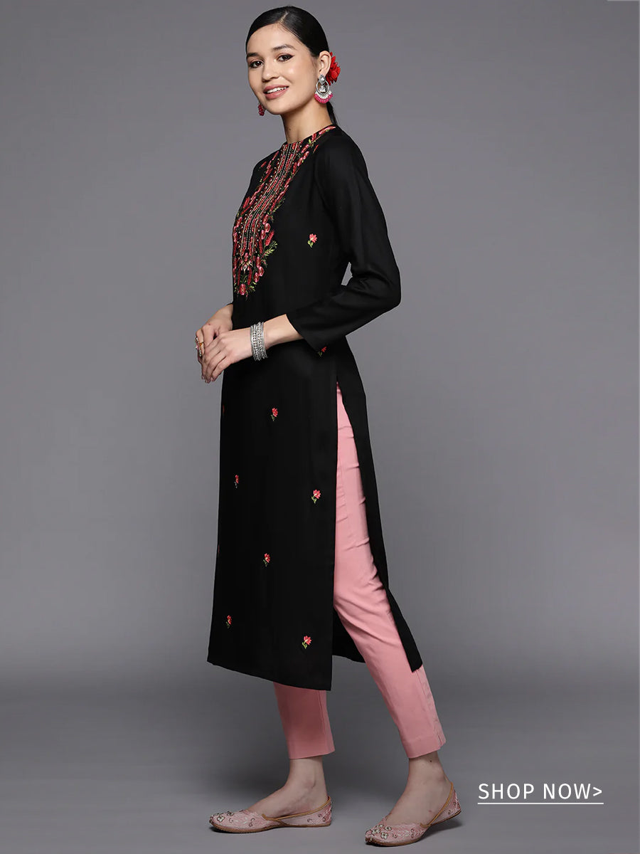 Pink Embroidered Cotton Kurta