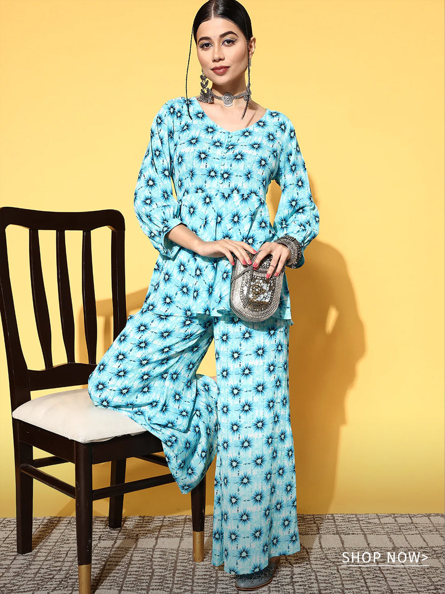 Blue Printed Georgette Co-Ords