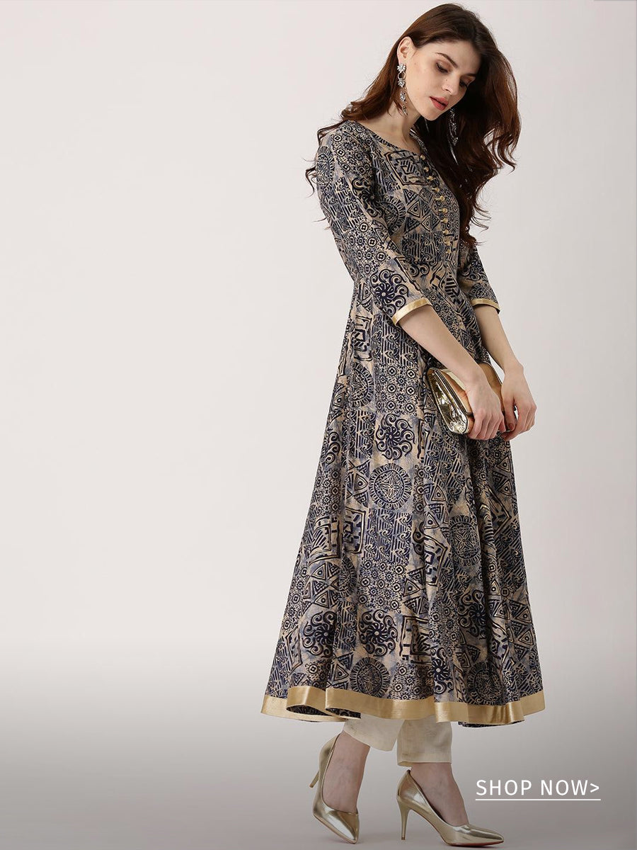 Women's Cotton Straight Regular and Office wear Anarkali Kurti – Brown