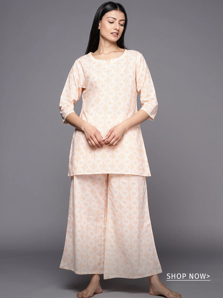 Buy White Printed Cotton Night Suit Online at Rs.1059