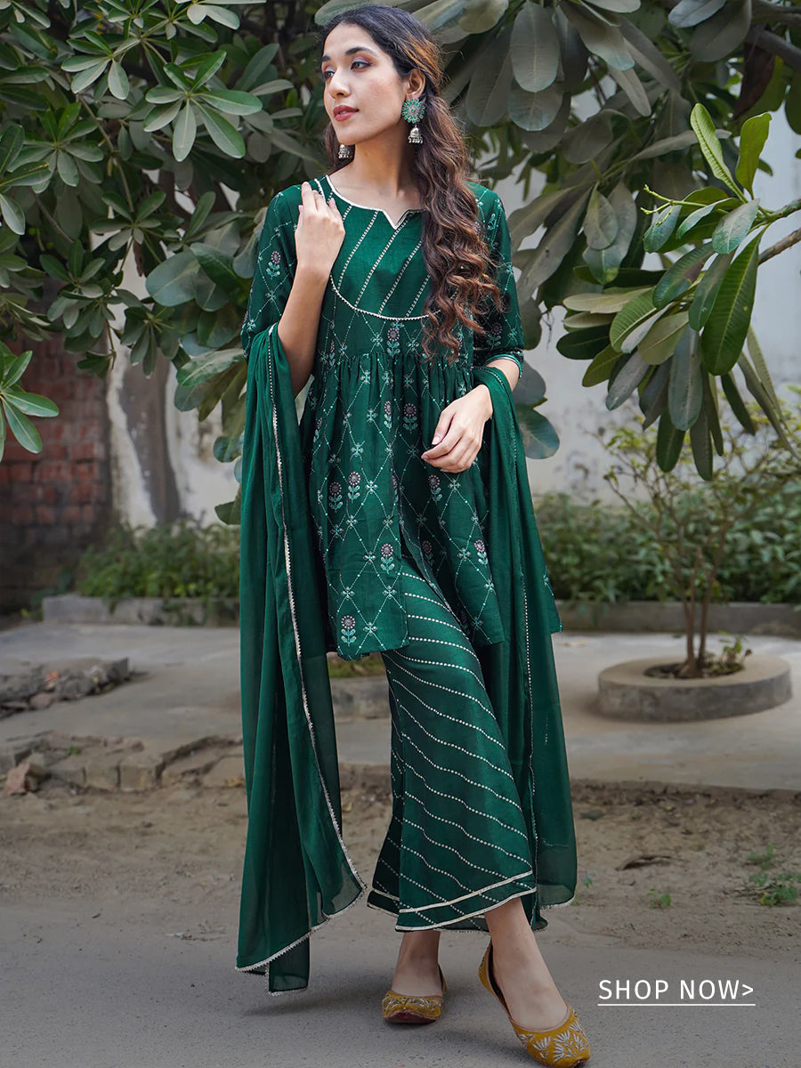 Teal Yoke Design Silk Kurta