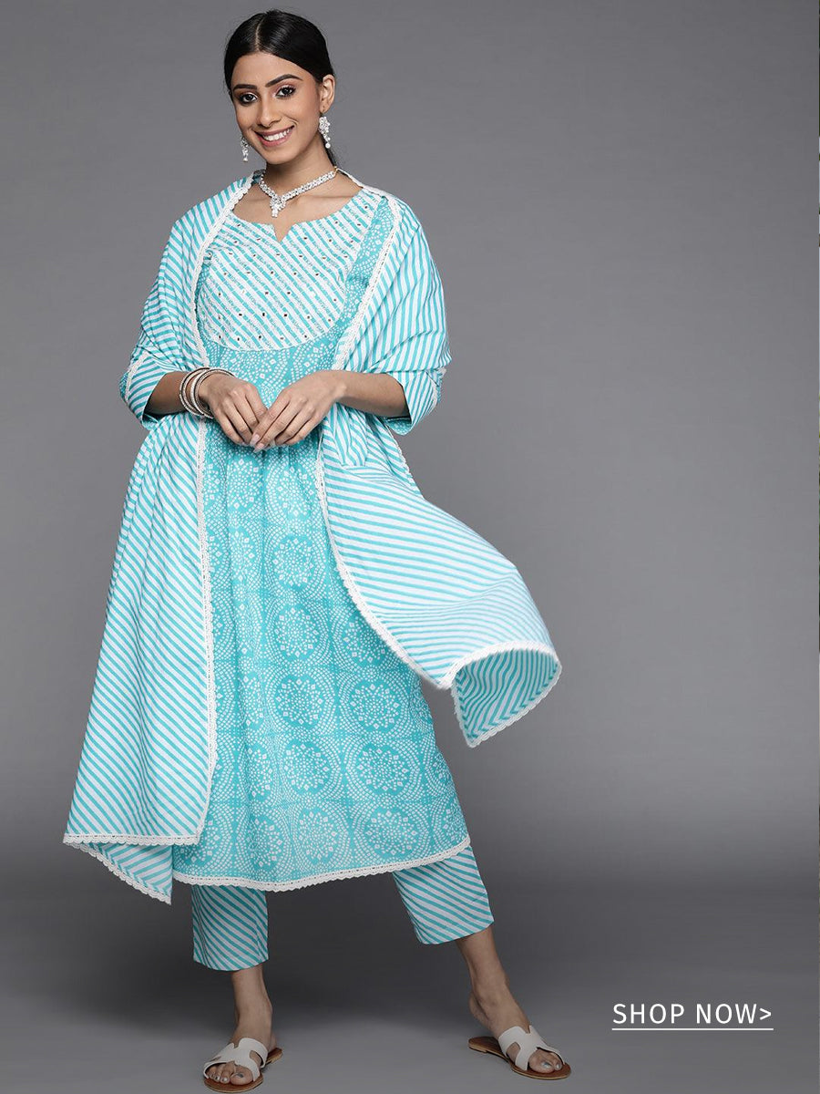 Teal Yoke Design Silk Kurta