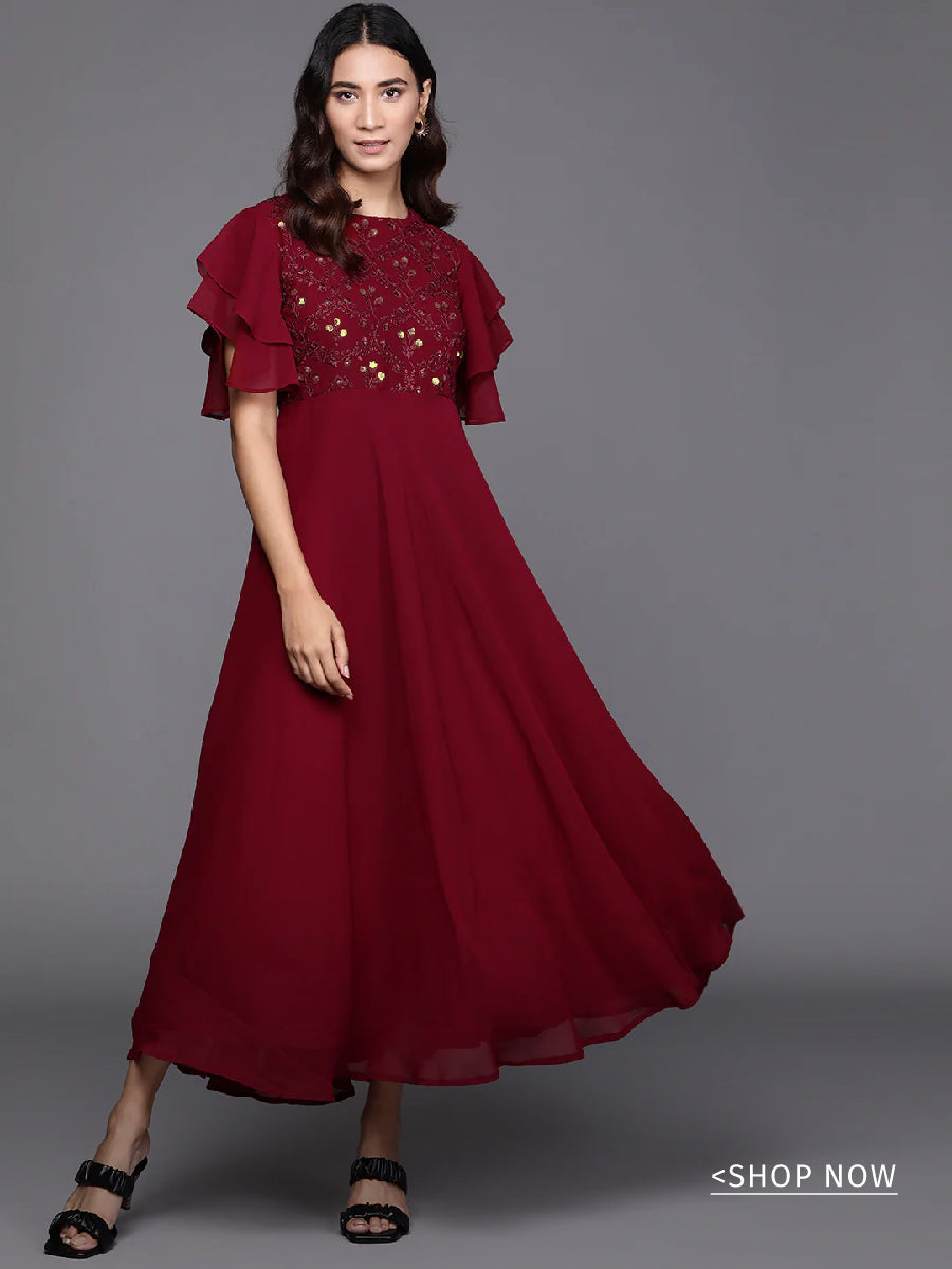 Maroon Solid Silk Kurta