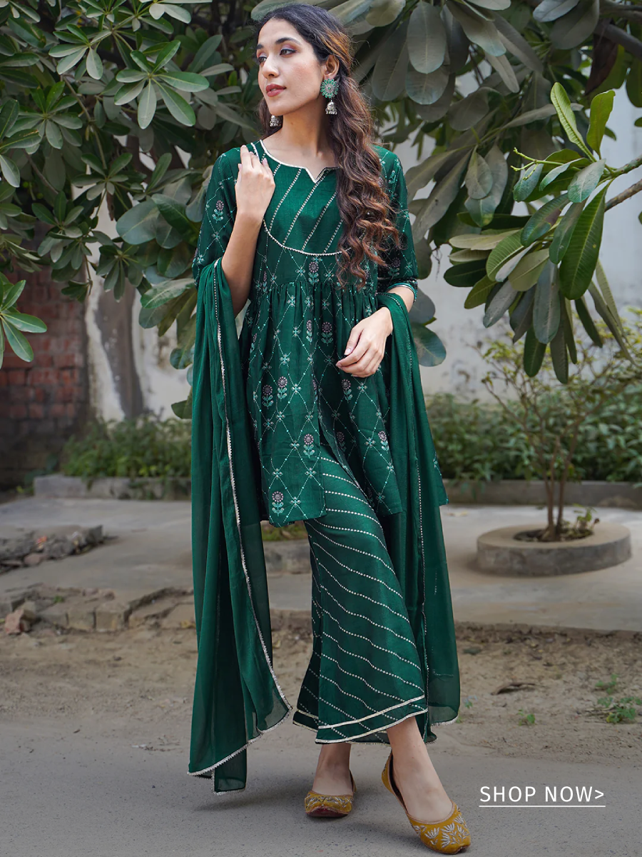 Stitched Lambent Lagoon And Wood Ash Cotton Party Wear Suit Design With  Lace Work Kota Doriya Dupatta | Kiran's Boutique
