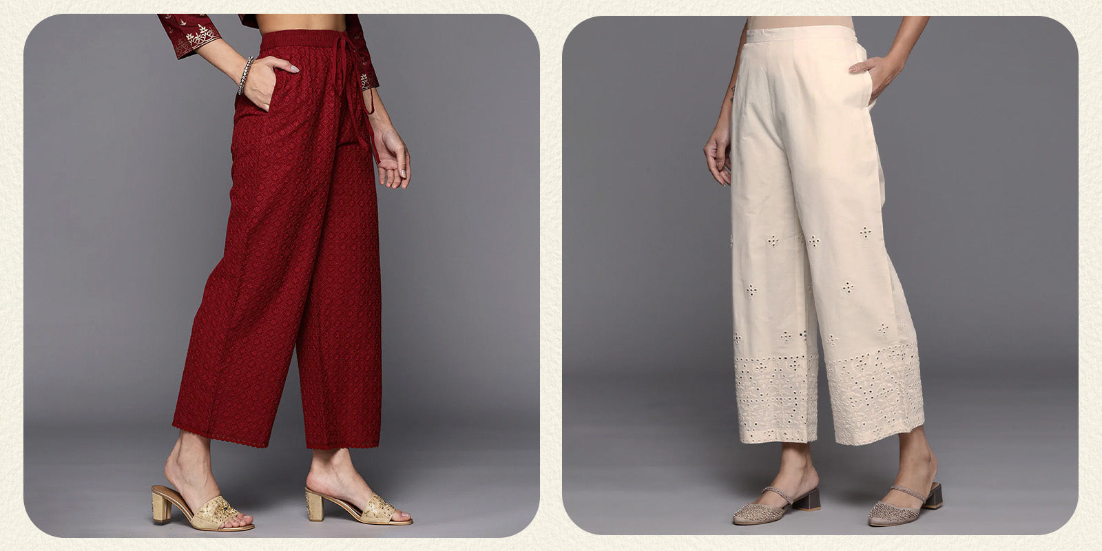 Optinoal Exclusive Chikankari Work Bottom Flair Ladies Palazzo Pant at Best  Price in Delhi | Master Ji Garments