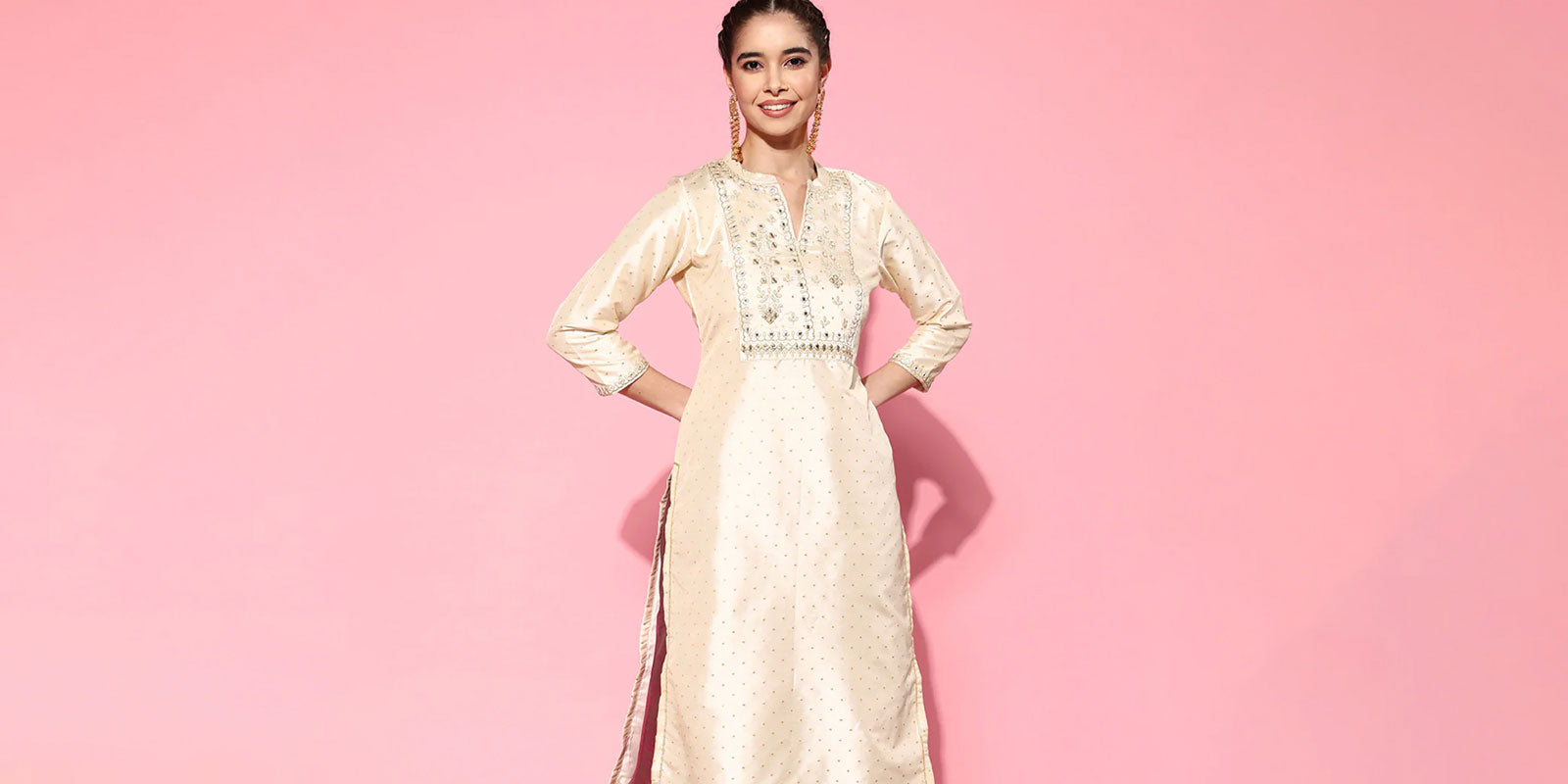 Christmas Special White Kurti with Heavy Work On Sleeve and Neck-SAHE0 –  www.soosi.co.in