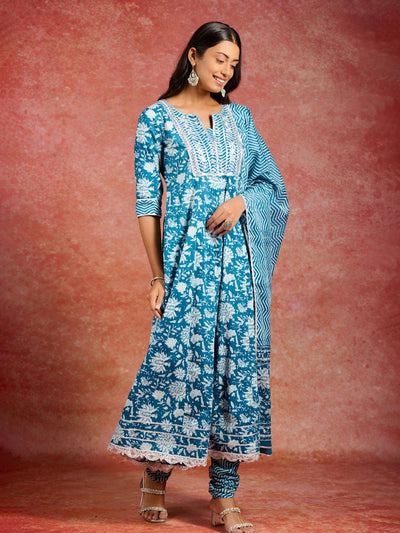 Pomcha Jaipur Paisley Cotton Printed Anarkali Set | White, Floral, Cotton,  Round, Churidar Sle… | Floral print chiffon dress, Cotton night dress,  Fancy dress design