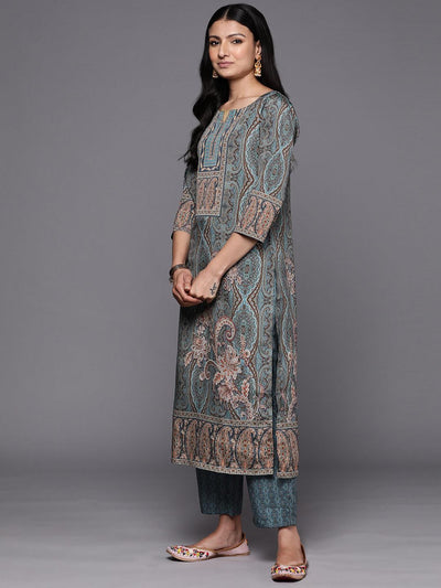 Peach Paisley Printed Straight Pure Cotton Kurta Pant Set