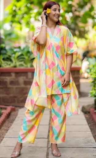Multicoloured Printed Silk Blend Co-Ords
