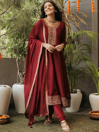 Blue And Maroon Churidar Suit 
