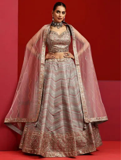 Libas Art Grey Embroidered Silk Blend Lehenga Set
