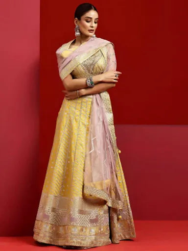 Libas Art Yellow Embellished Silk Blend Lehenga Set