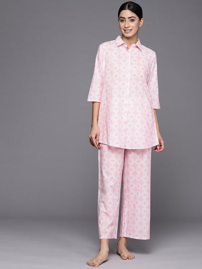 Women's Pink & White Night Suit - Sleeveless - V-Neck – Fluffalump
