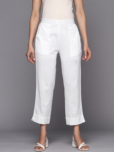 Buy White Embroidered Cotton Trousers Online at Rs.899