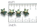 4pc Brass Sea Star beads, Starfish, Green patina, 5mm Large hole