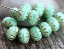 7x10mm Mint Green rondelle beads Golden inlays - 10Pc