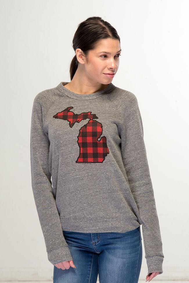 plaid crew neck sweatshirt