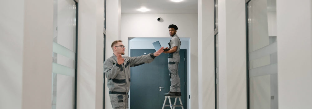Image of 2 security specialists installing a camera
