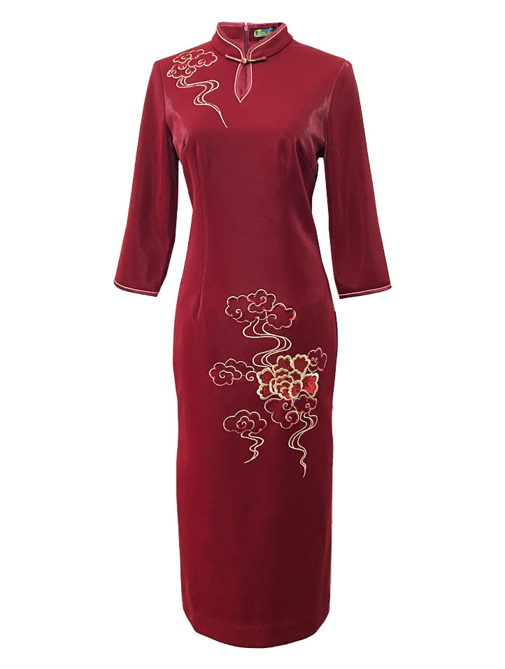 Mid-Length Qipao with Embroidery