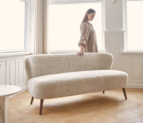 sheepskin upholstered sofa