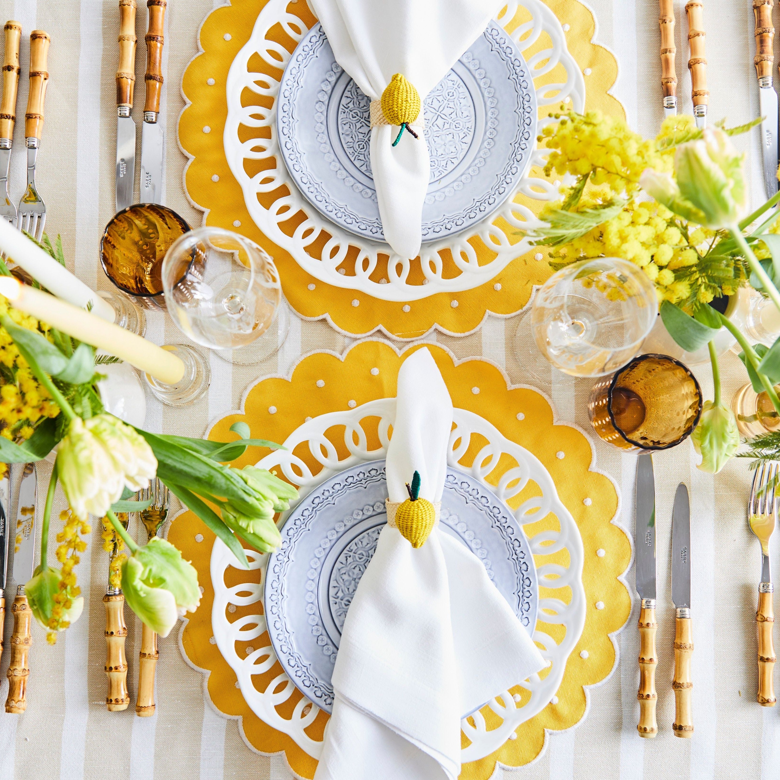 Pastel Yellow Linen Cloth Scallop Napkins Set for Table Decor Set of 2, 4  or 6 