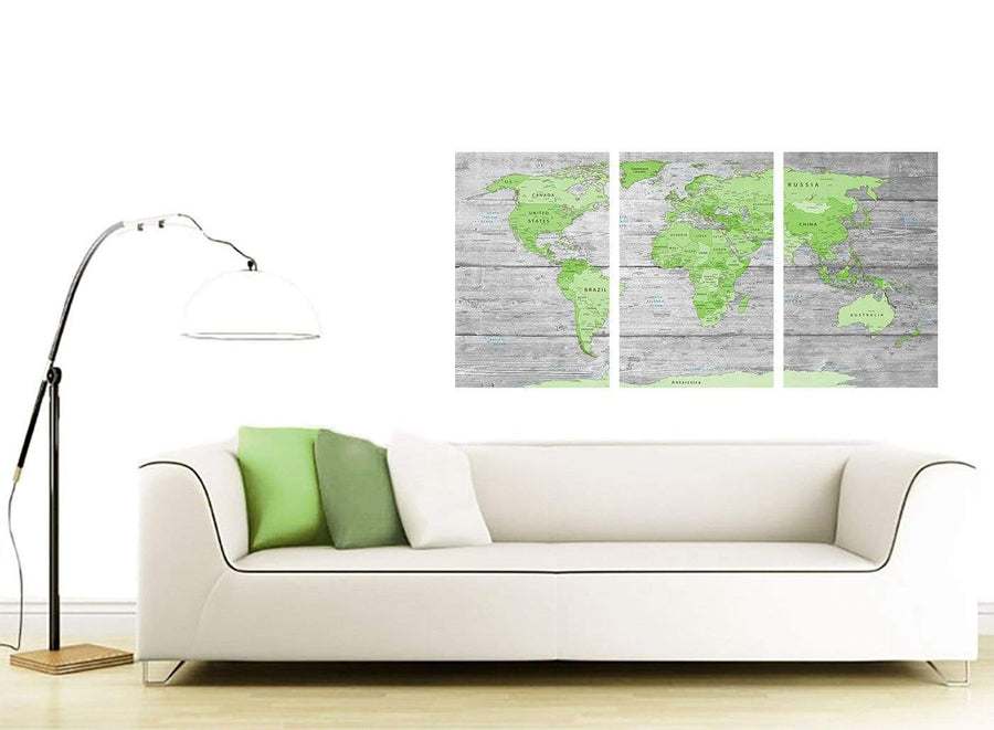 Green Grey World Map Atlas Canvas Wall Art Print Wallfillers Co Uk