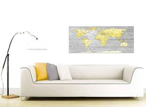 Yellow Grey Map Of World Atlas Canvas Wall Art Print Wallfillers Co Uk