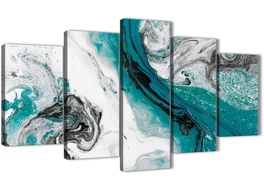 Teal and Grey Swirl Living Room Canvas Wall Art Accessories - Abstract ...