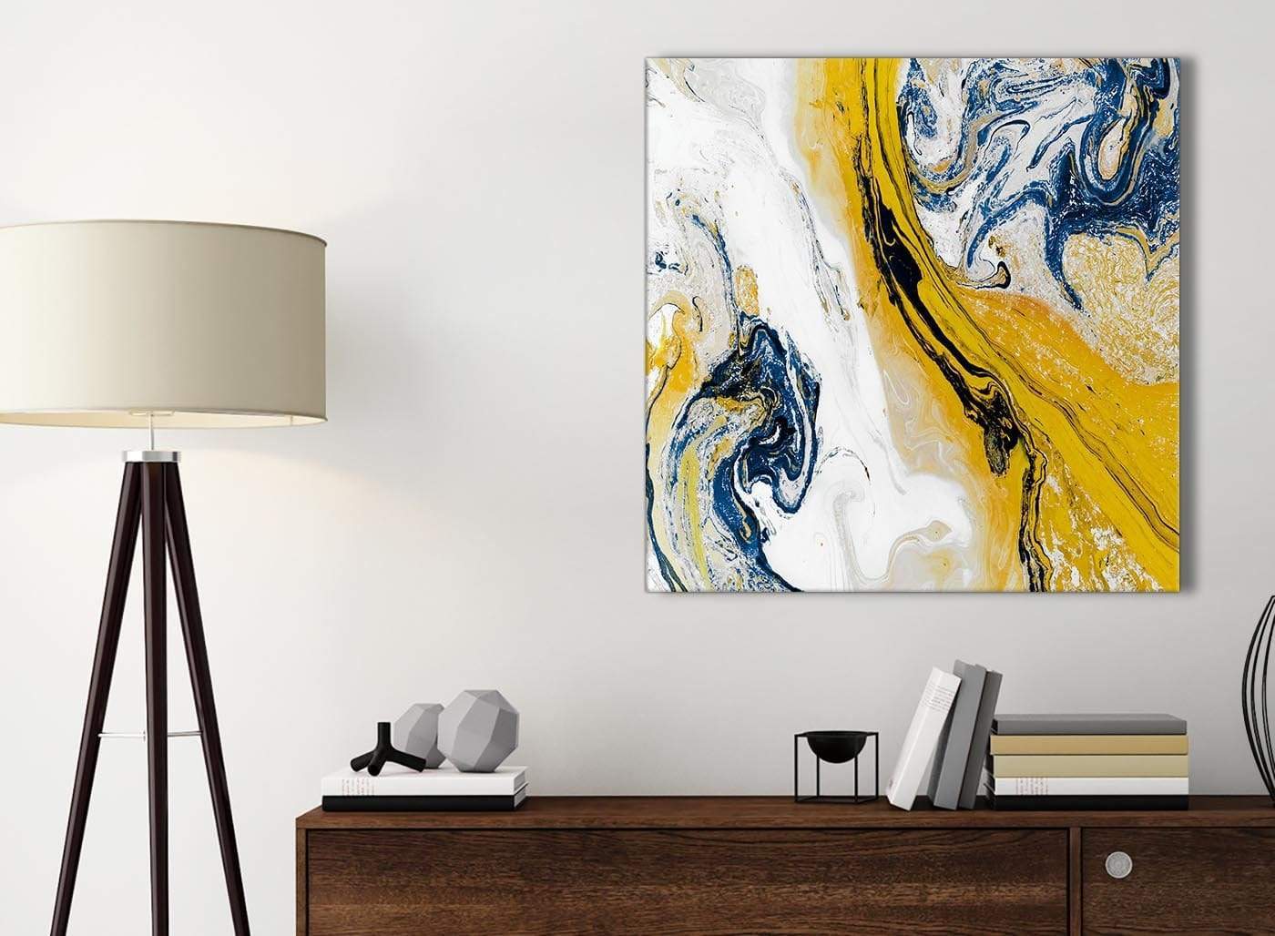 Mustard Yellow and Blue Swirl Living Room Canvas Pictures Accessories ...