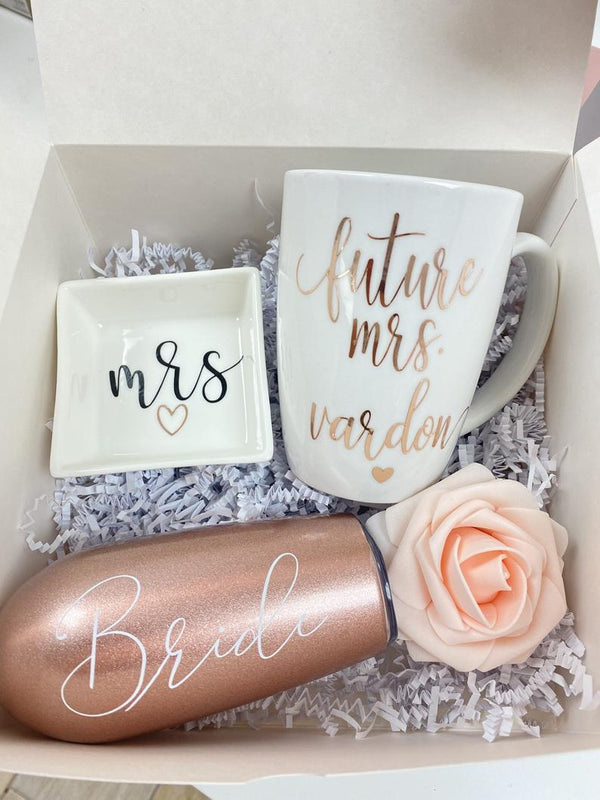 Future mrs gift box- future bride to be gifts- personalized bride wine –  Happily Chic Designs