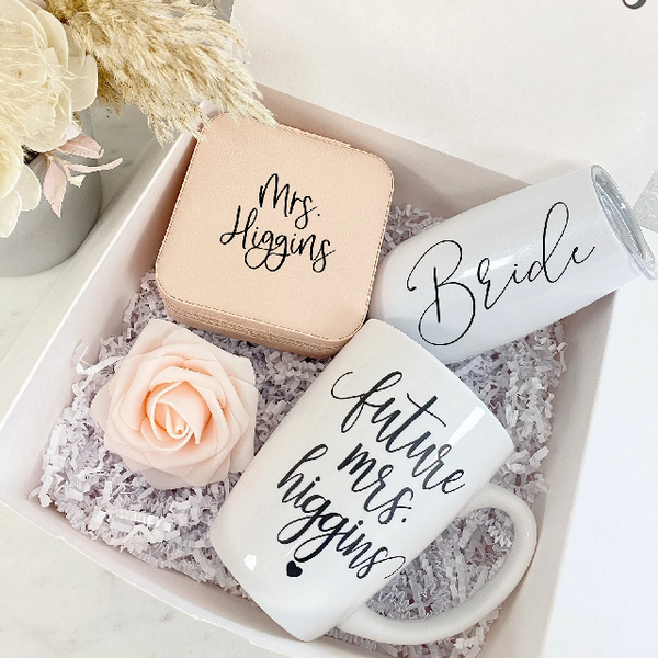 Future mrs gift box- future bride to be gifts- personalized bride wine –  Happily Chic Designs